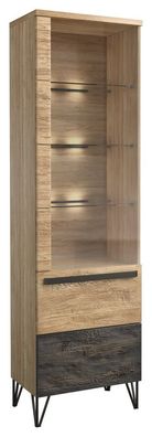 Vitrine Benkovac 03, Farbe: Eiche / Schwarz, teilmassiv, Türanschlag Links - Abm