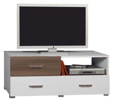 TV-Unterschrank Bulolo 17, Farbe: Weiß / Nuss - Abmessungen: 47 x 120 x 50 cm (H