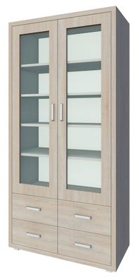 Vitrine Kerowagi 02, Farbe: Sonoma Eiche - Abmessungen: 200 x 100 x 41 cm (H x B