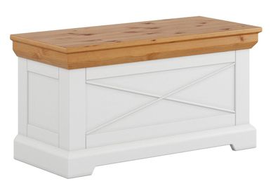 Truhe Bresle 11 in Weiß / Natur mit funktionalem Deckel, 50 x 95 x 42 cm, aus fi