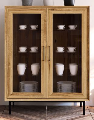 Vitrine Kumeu 52 Wildeiche massiv geölt - Abmessungen: 125 x 97 x 45 cm (H x B x