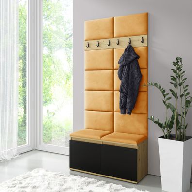 Garderobe 01 mit 6 Kleiderhaken und Schuhschrank, Artisan/Schwarz/Amber, 215 x 1