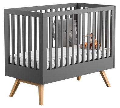 Babybett / Gitterbett Naema 05, Farbe: Grau / Eiche - Liegefläche: 60 x 120 cm (