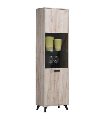 Vitrine mit fünf Fächer Vracar 03, Farbe: Eiche Grau / Schwarz, ein Glaseinlegeb