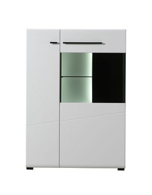 Vitrine mit zwei Türen Idos 04, acht Fächer, Farbe: Weiß / Weiß Hochglanz / Schw