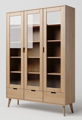 Vitrine Eiche massiv natur Aurornis 12 - Abmessungen: 200 x 142 x 40 cm (H x B x
