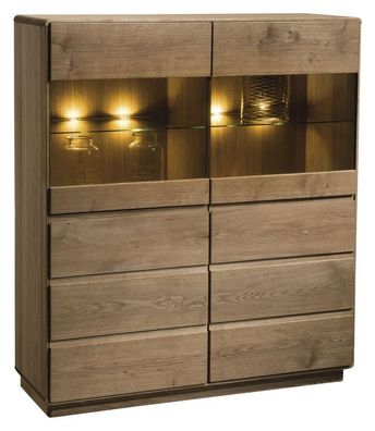Vitrine Fazenda 19, Farbe: Dunkelbraun, Eiche teilmassiv ? 137 x 119 x 41 cm (H