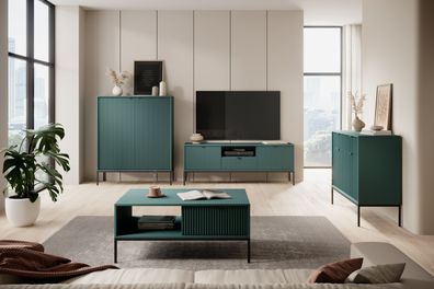 Wohnzimmer Komplett - Set B Worthing, 4-teilig, Farbe: Grün / Schwarz