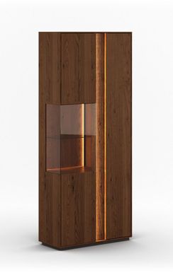 Breite Vitrine Sienne 03, Massivholz, in Tabacco geölt, Push-to-open Funktion, M