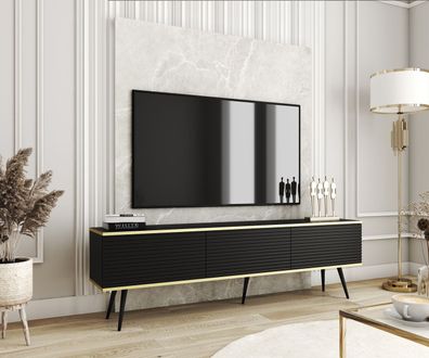 Moderner TV-Unterschrank mit Push-to-open Funktion Horsham 23, Farbe: Schwarz, M