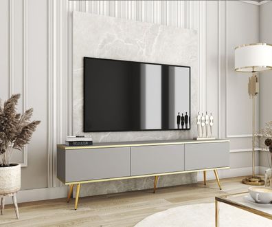 TV-Schrank / TV-Möbel mit drei Kippfächer Horsham 54, Farbe: Grau, ABS-Kantensch