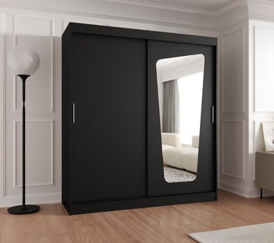 Schiebetürenschrank / Kleiderschrank Aletschhorn 15, Farbe: Schwarz, 10 Fächer,