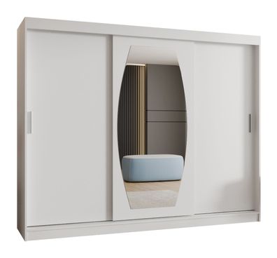 Kleiderschrank mit einer Spiegeltür Musala 22, Farbe: Weiß, 2,5 Meter breit, Alu
