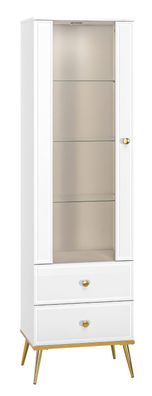 Vitrine Roanoke 02, Farbe: Weiß / Weiß Glanz - Abmessungen: 190 x 55 x 40 cm (H