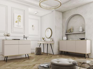 Wohnzimmer - Set C Horsham, 3-teilig, Farbe: Beige, Push-to-open Funktion, Beine