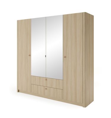 Kleiderschrank / Drehtürenschrank Bouzid 01 | Farbe: Eiche Barista | zwei Spiege