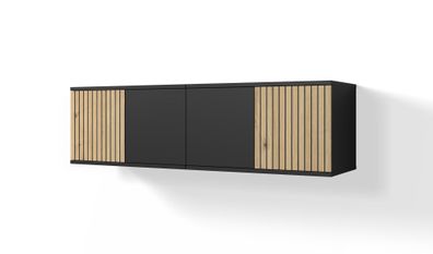 TV-Board / TV-Schrank Valtierrilla 01, vier Türen, Farbe: Schwarz / Eiche Artisa