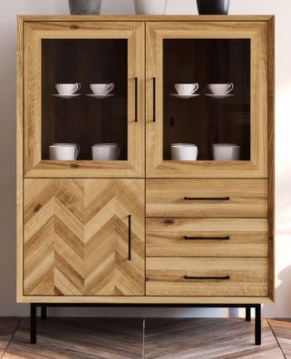 Vitrine Kumeu 55 Wildeiche massiv geölt - Abmessungen: 125 x 97 x 45 cm (H x B x