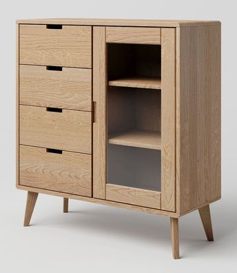 Vitrine Eiche massiv natur Aurornis 17 - Abmessungen: 104 x 96 x 40 cm (H x B x
