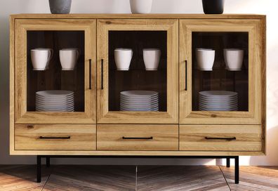 Vitrine Kumeu 48 Wildeiche massiv geölt - Abmessungen: 95 x 144 x 45 cm (H x B x