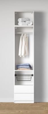 Offener Kleiderschrank | 1 Wäschekorb | Farbe: Weiß | 2 Schubladen | 1 Kleiderst