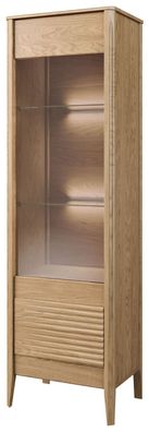 Elegante Vitrine Gorica 03, Türanschlag links, in Eiche Gold, mit LED-Beleuchtun