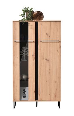 Vitrine mit zwei Türen Crina 02, Industrial Stil, Parsolglas, Farbe: Eiche Artis