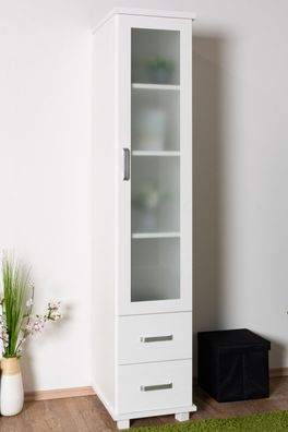 Weiße Vitrine Kiefer Massivholz Columba 03, stabil und modern, 195 x 40 x 50 cm,