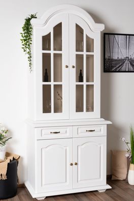 Schlichte Vitrine Kiefer Massivholz Pipilo 04, in Weiß, 225 x 97 x 54 cm, mit 2