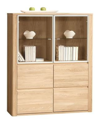 Vitrine Jussara 02, Farbe: Hellbraun, Eiche teilmassiv - 150 x 124 x 42 cm (H x