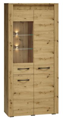 Vitrine Glostrup 04, Farbe: Eiche - Abmessungen: 200 x 92 x 40 cm (H x B x T), m