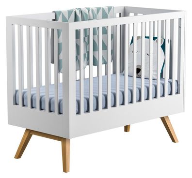 Babybett / Gitterbett Naema 01, Farbe: Weiß / Eiche - Liegefläche: 60 x 120 cm (
