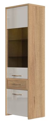 Vitrine Gataivai 27, Farbe: Beige Hochglanz / Walnuss - Abmessungen: 194 x 61 x