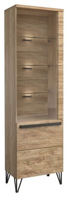 Vitrine Buzet 02, Farbe: Eiche / Schwarz, teilmassiv, Türanschlag Rechts - Abmes
