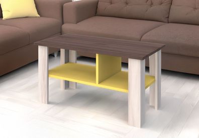Couchtisch Kerema 06, Farbe: Nuss / Ulme / Gelb - Abmessungen: 100 x 60 x 52 cm