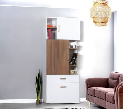 Schrank Bulolo 24, Farbe: Weiß / Nuss - Abmessungen: 198 x 80 x 38 cm (H x B x T