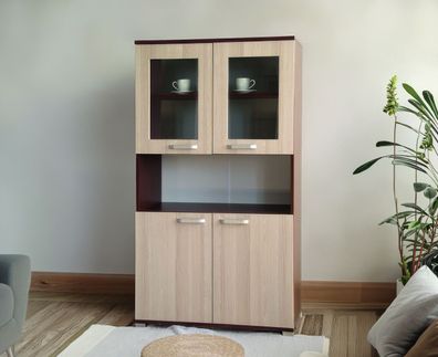 Vitrine Cikupa 43, Farbe: Nuss / Ulme - Abmessungen: 190 x 90 x 40 cm (H x B x T