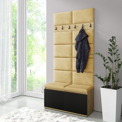 Kleine Garderobe 01 für 8 Paar Schuhe, mit Sitzbank gepolstert, Artisan/Schwarz