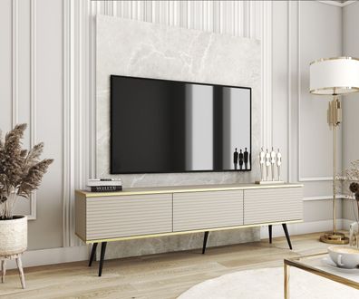 TV-Möbel / TV-Schrank mit drei Kipptüren Horsham 25, Farbe: Beige, Push-to-open