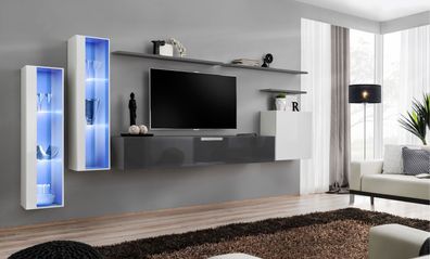 Elegante Wohnwand Balerstrand 167, Farbe: Weiß / Grau - Abmessungen: 160 x 330 x