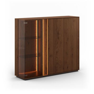 Vitrine mit einer Glastür Sienne 12, Massivholz Wildeiche, Maße: 115 x 135 x 37