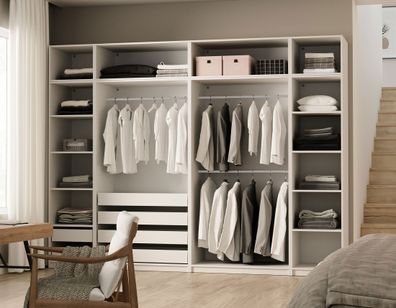 Schrankset für Ankleidezimmer - Set F Aarwangen | Farbe: Platinweiß | Maße: 309