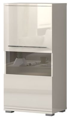 Vitrine Garim 11, Farbe: Beige Hochglanz - 123 x 60 x 40 cm (H x B x T)