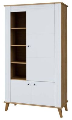 Vitrine Bambey 02, Farbe: Eiche / Weiß - 190 x 104 x 54 cm (H x B x T)