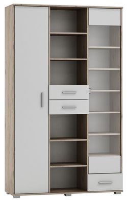 Vitrine Kavieng 22, Farbe: Eiche / Weiß - Abmessungen: 200 x 120 x 40 cm (H x B