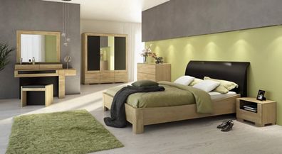 Schlafzimmer Komplett - Set I Lipik, 9-teilig, teilmassiv, Farbe: Eiche / Schwar