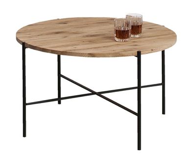 Großer runder Couchtisch Fuligula 09 mit schwarze Tischbeine aus Metall, Eiche n