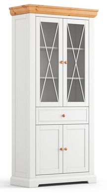 Vitrine Bresle 02, Kiefer massiv, Farbe: Weiß / Natur - Abmessungen: 200 x 95 x