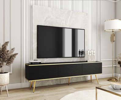 Langer TV-Unterschrank mit geriffelter Front Horsham 41, Farbe: Schwarz, hängend