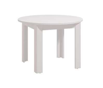 Weißes Esstisch Valevo 02, ABS-Kantenschutz, 106,5 x 106,5 cm groß, runder Tisch